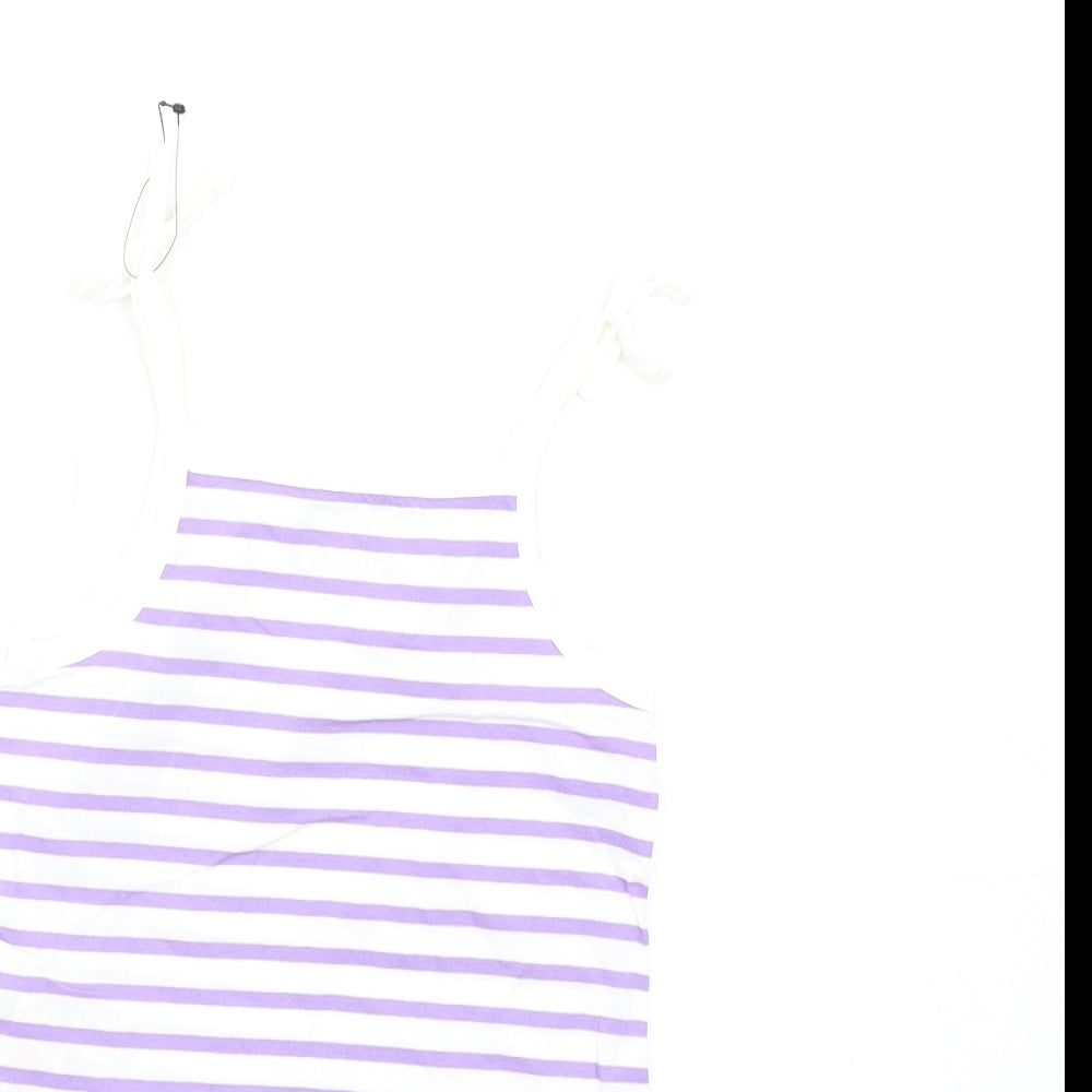 Marks and Spencer Girls Purple Striped Cotton Basic Tank Size 2-3 Years Square Neck Pullover