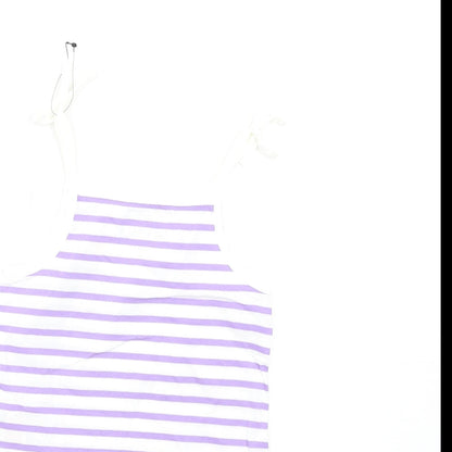 Marks and Spencer Girls Purple Striped Cotton Basic Tank Size 2-3 Years Square Neck Pullover
