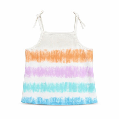 Front view of Marks & Spencer girls’ multicoloured geometric cotton basic tank, size 2-3, years square neck pullover