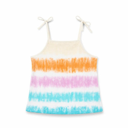 Front view of Marks & Spencer girls’ multicoloured geometric cotton basic tank, size 2-3, years square neck pullover