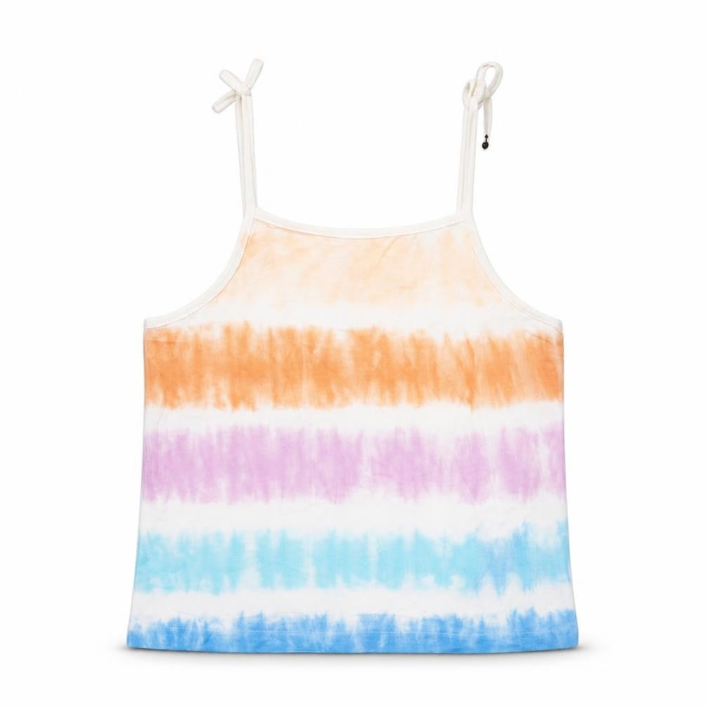 Front view of Marks & Spencer girls’ multicoloured geometric cotton basic tank, size 3-4, years square neck pullover