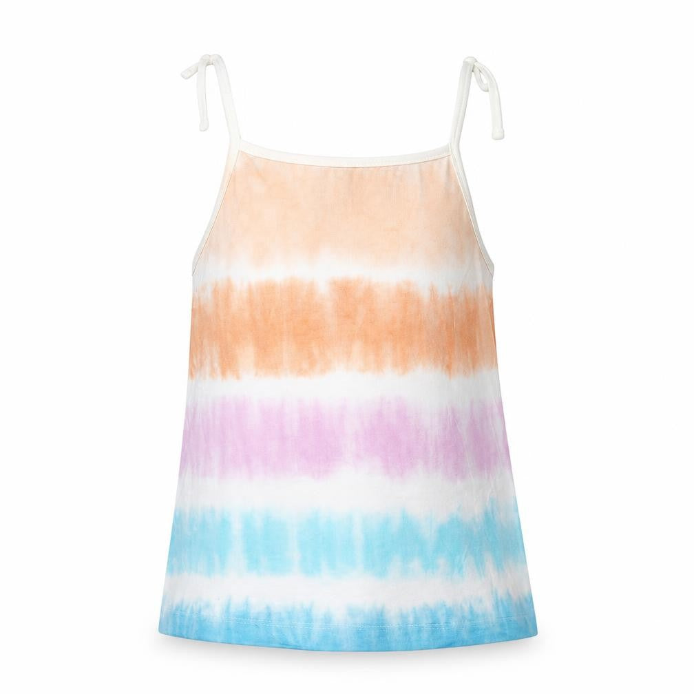 Front view of Marks & Spencer girls’ multicoloured geometric cotton basic tank, size 3-4, years square neck pullover