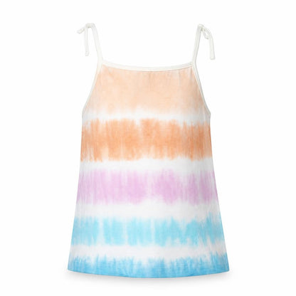 Front view of Marks & Spencer girls’ multicoloured geometric cotton basic tank, size 3-4, years square neck pullover