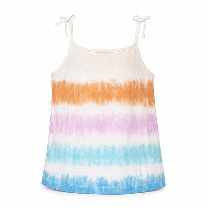 Front view of Marks & Spencer girls’ multicoloured geometric cotton basic tank, size 5-6, years square neck pullover