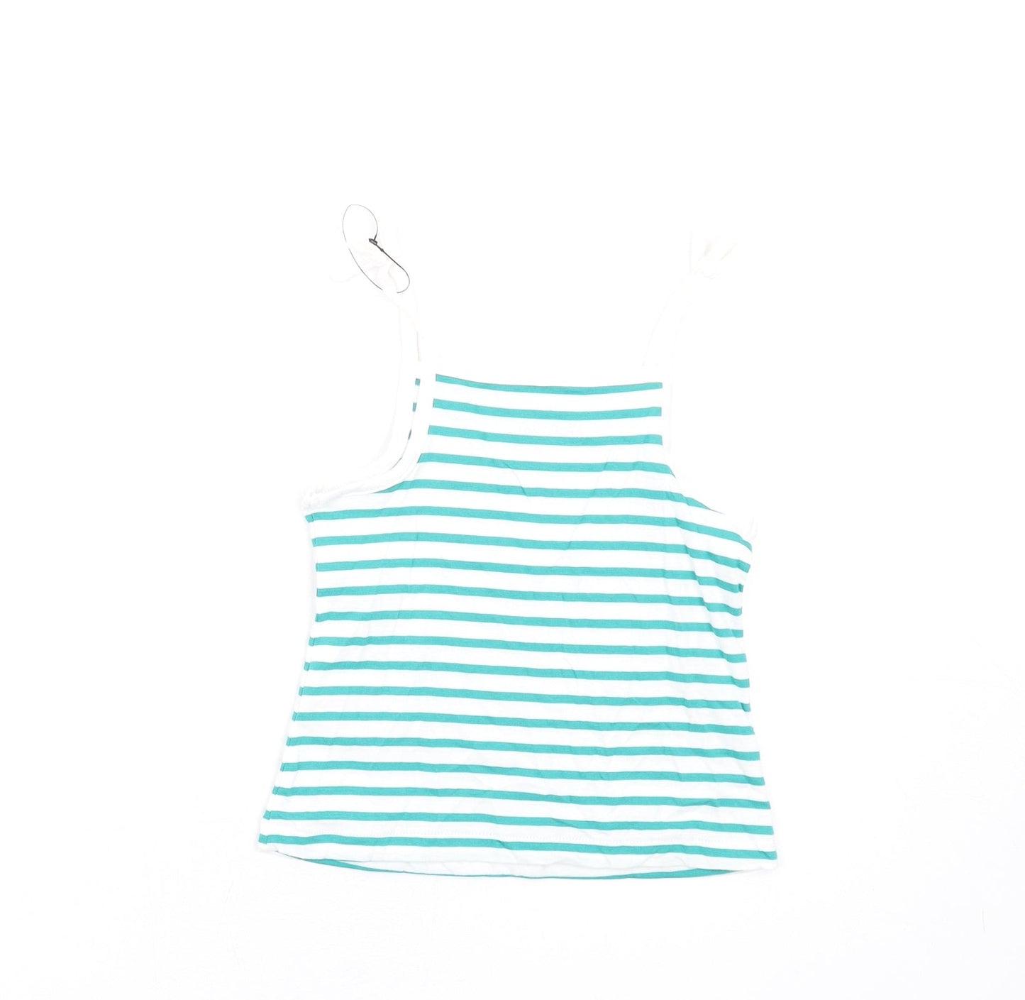 Marks and Spencer Girls Green Striped Cotton Basic Tank Size 2-3 Years Square Neck Pullover