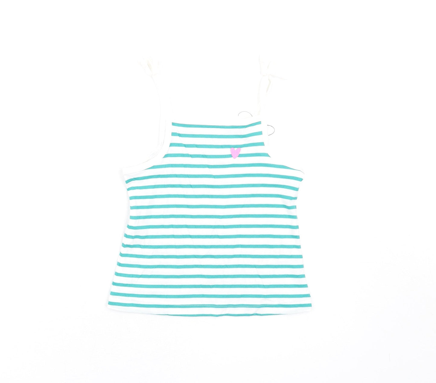 Marks and Spencer Girls Green Striped Cotton Basic Tank Size 2-3 Years Square Neck Pullover