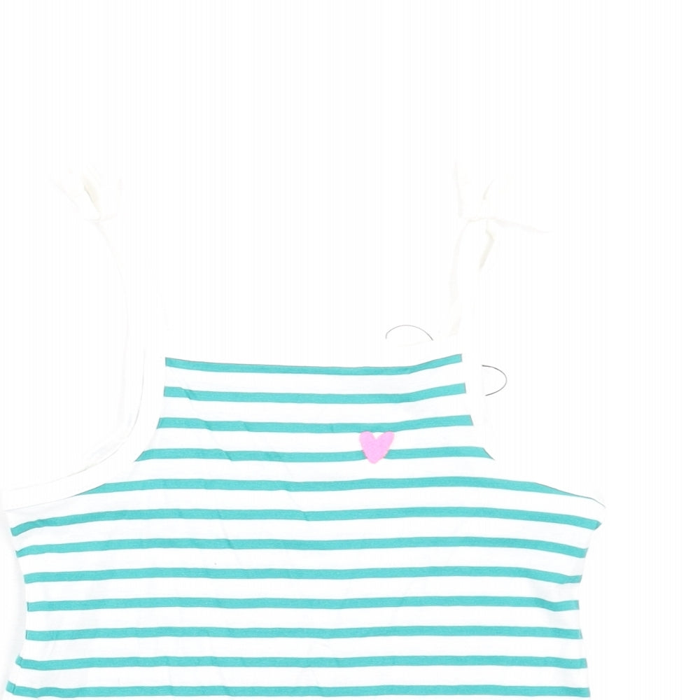 Marks and Spencer Girls Green Striped Cotton Basic Tank Size 2-3 Years Square Neck Pullover