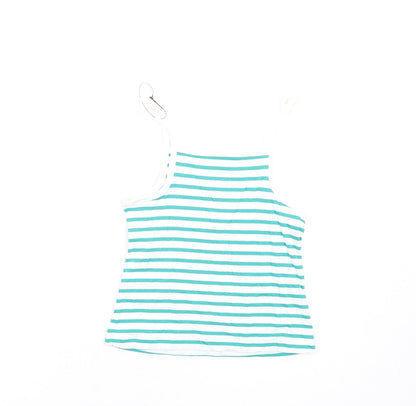 Marks and Spencer Girls Green Striped Cotton Basic Tank Size 2-3 Years Square Neck Pullover