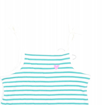 Marks and Spencer Girls Green Striped Cotton Basic Tank Size 2-3 Years Square Neck Pullover