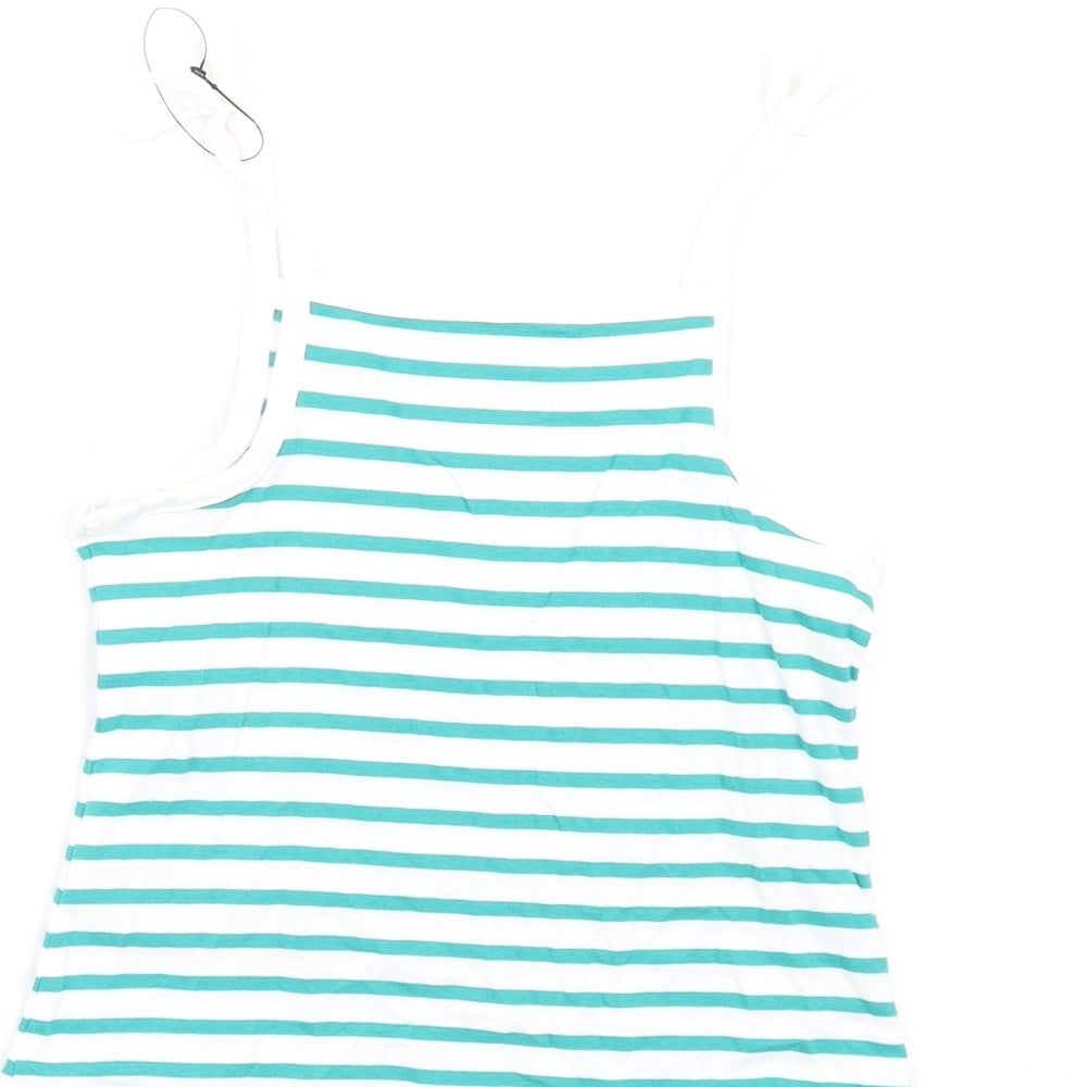 Marks and Spencer Girls Green Striped Cotton Basic Tank Size 2-3 Years Square Neck Pullover