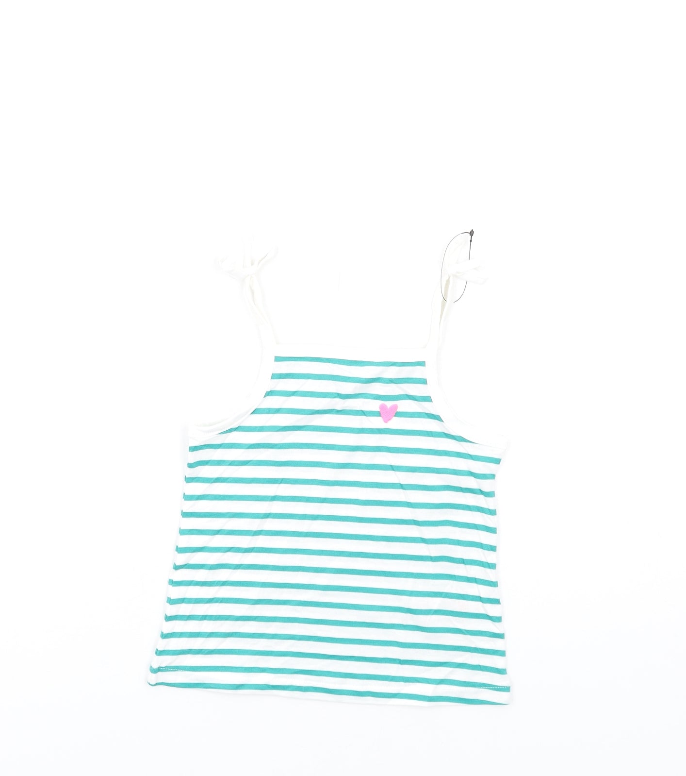 Marks and Spencer Girls Green Striped Cotton Basic Tank Size 3-4 Years Square Neck Pullover