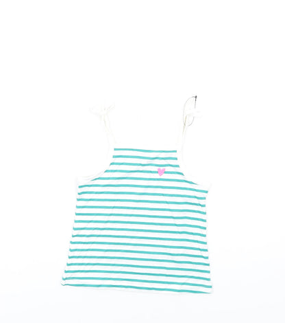 Marks and Spencer Girls Green Striped Cotton Basic Tank Size 3-4 Years Square Neck Pullover