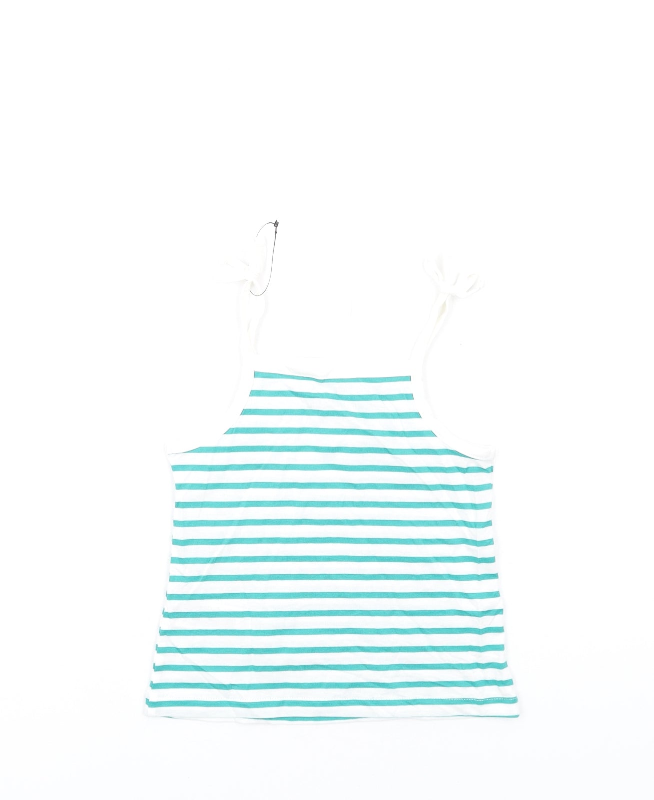 Marks and Spencer Girls Green Striped Cotton Basic Tank Size 3-4 Years Square Neck Pullover