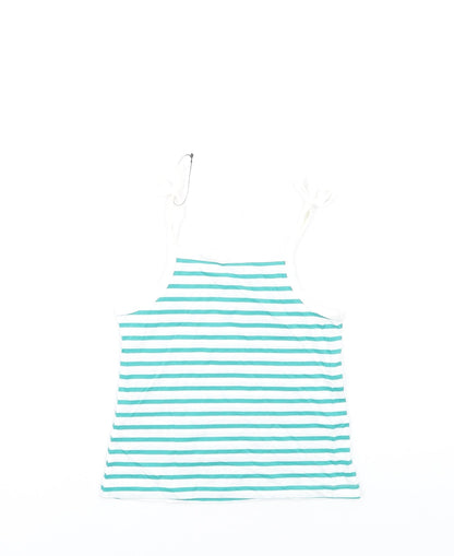 Marks and Spencer Girls Green Striped Cotton Basic Tank Size 3-4 Years Square Neck Pullover