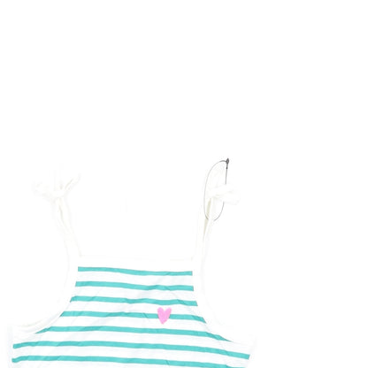 Marks and Spencer Girls Green Striped Cotton Basic Tank Size 3-4 Years Square Neck Pullover