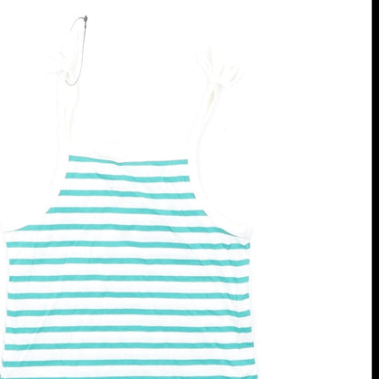 Marks and Spencer Girls Green Striped Cotton Basic Tank Size 3-4 Years Square Neck Pullover