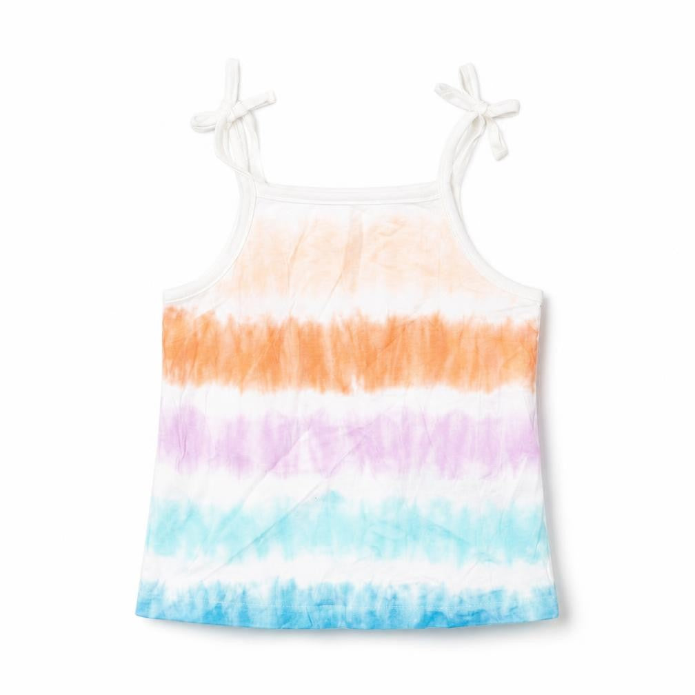 Front view of Marks & Spencer girls’ multicoloured geometric cotton basic tank, size 3-4, years square neck pullover