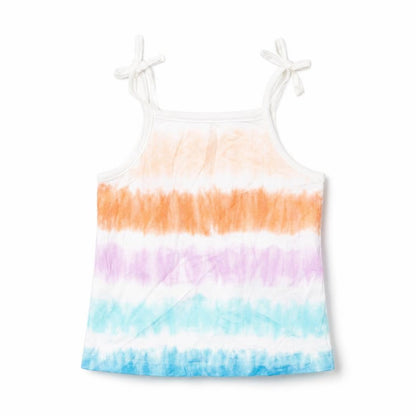 Front view of Marks & Spencer girls’ multicoloured geometric cotton basic tank, size 3-4, years square neck pullover