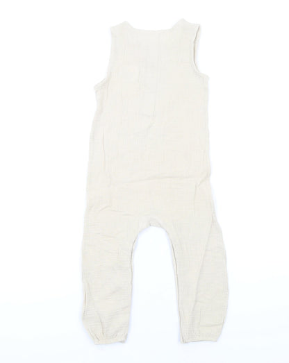 Marks and Spencer Girls Beige Cotton Romper One-Piece Size 2-3 Years L13 in Snap