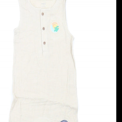 Marks and Spencer Girls Beige Cotton Romper One-Piece Size 2-3 Years L13 in Snap