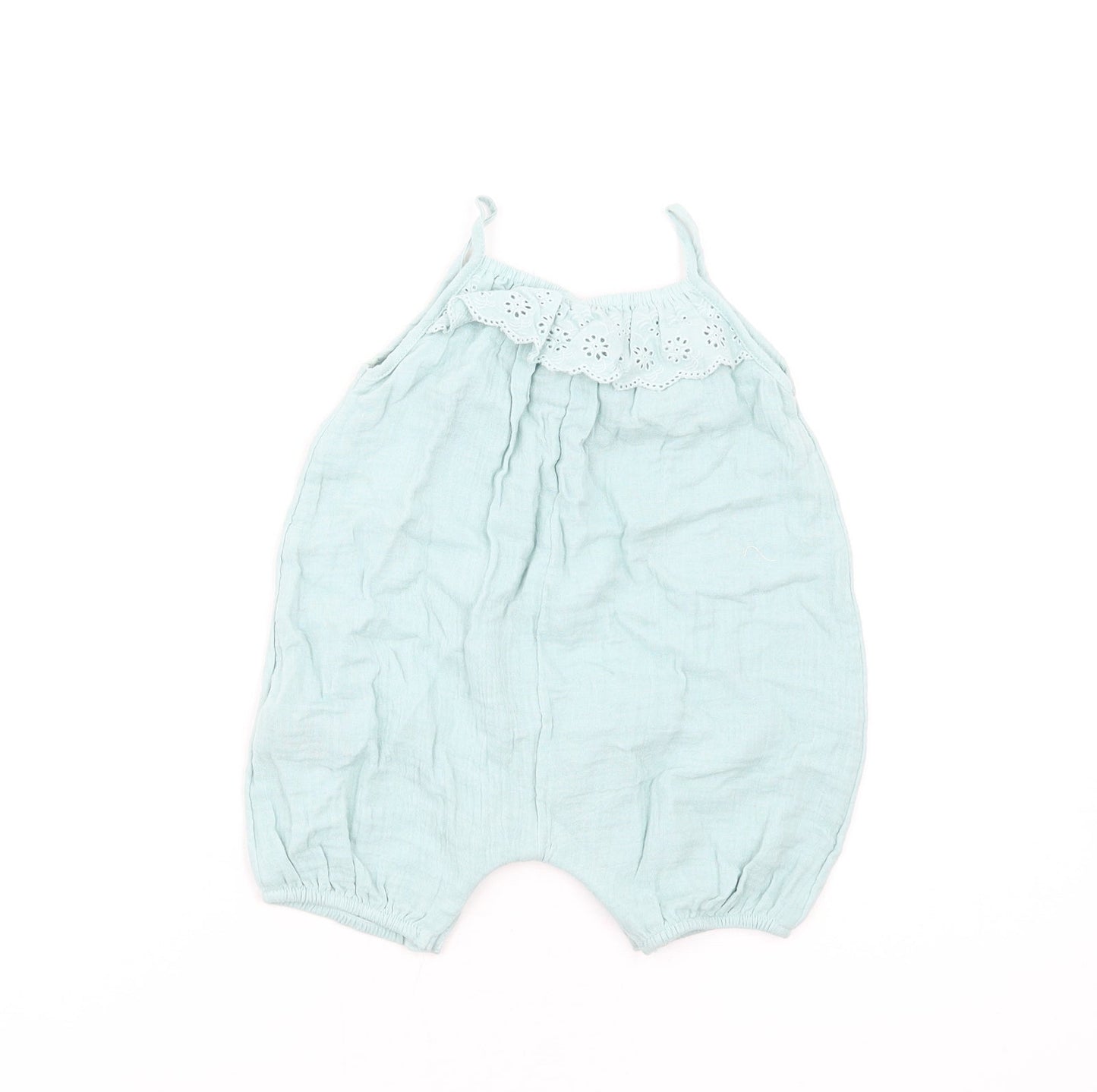 Marks and Spencer Girls Blue Cotton Romper One-Piece Size 6-9 Months Snap