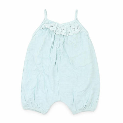 Marks and Spencer Girls Blue Cotton Romper One-Piece Size 6-9 Months Snap
