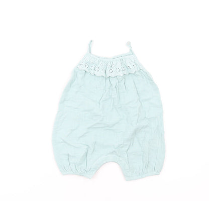 Marks and Spencer Girls Blue Cotton Romper One-Piece Size 6-9 Months Snap