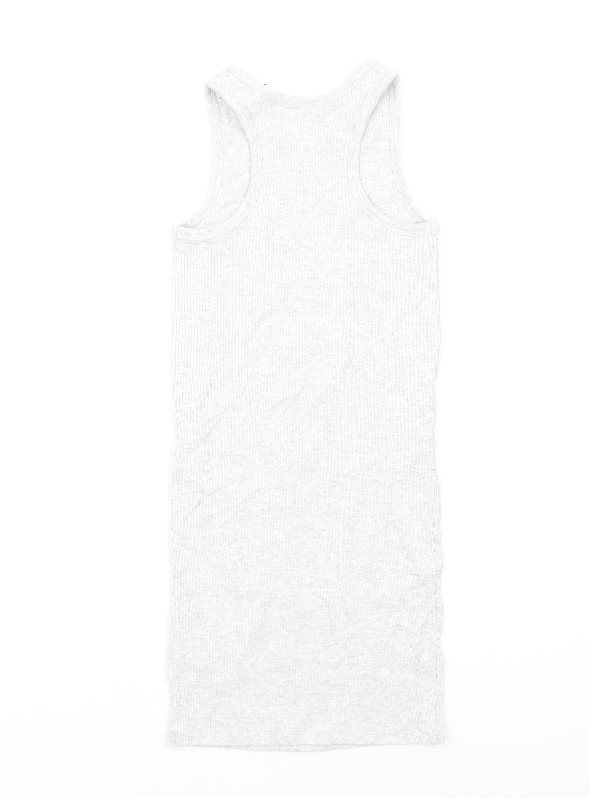 Marks and Spencer Girls Grey Cotton Tank Dress Size 8-9 Years Round Neck Pullover