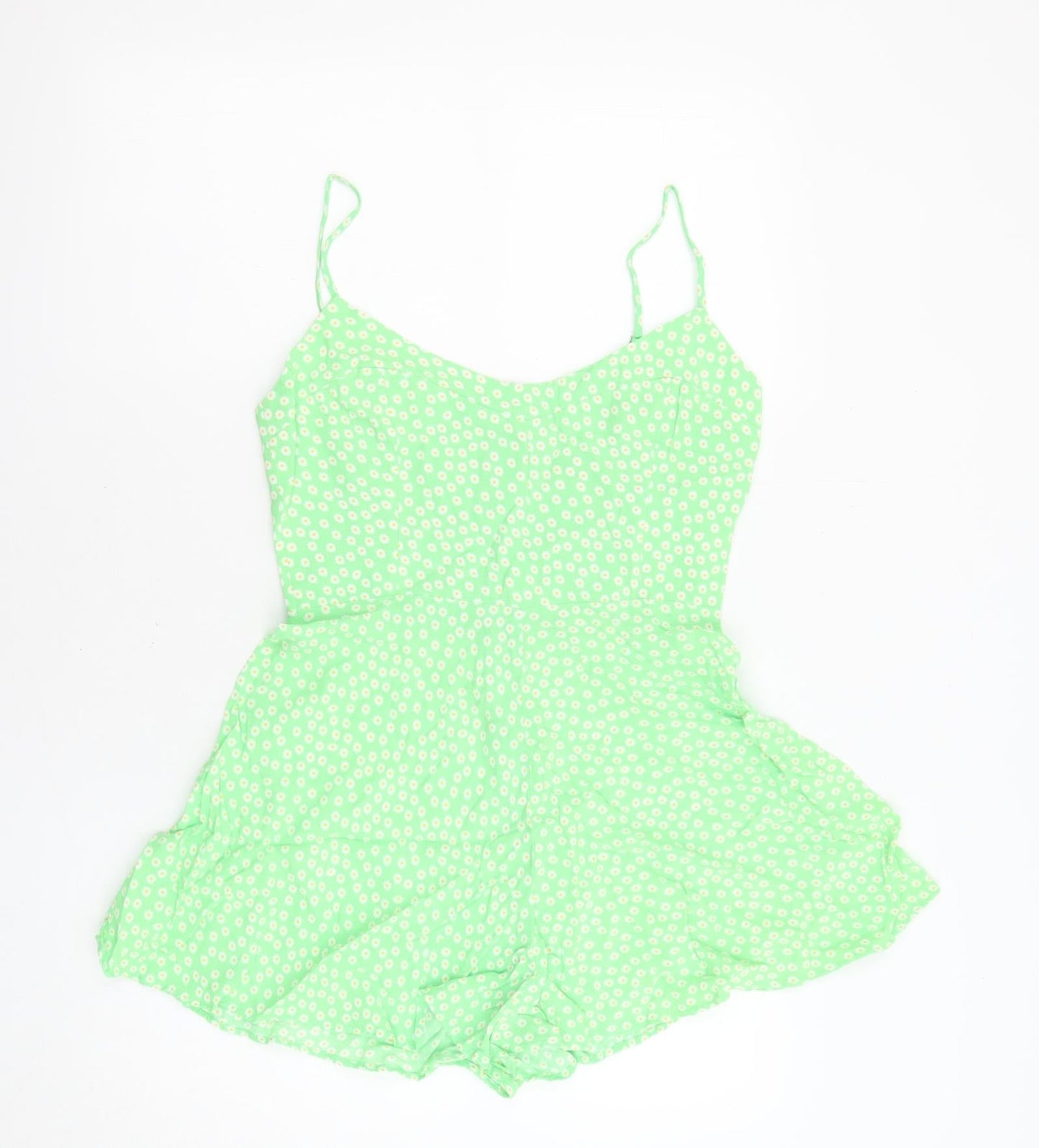 Zara Womens Green Floral Polyester Playsuit One-Piece Size S L24 in Zip - Inside Leg 2''