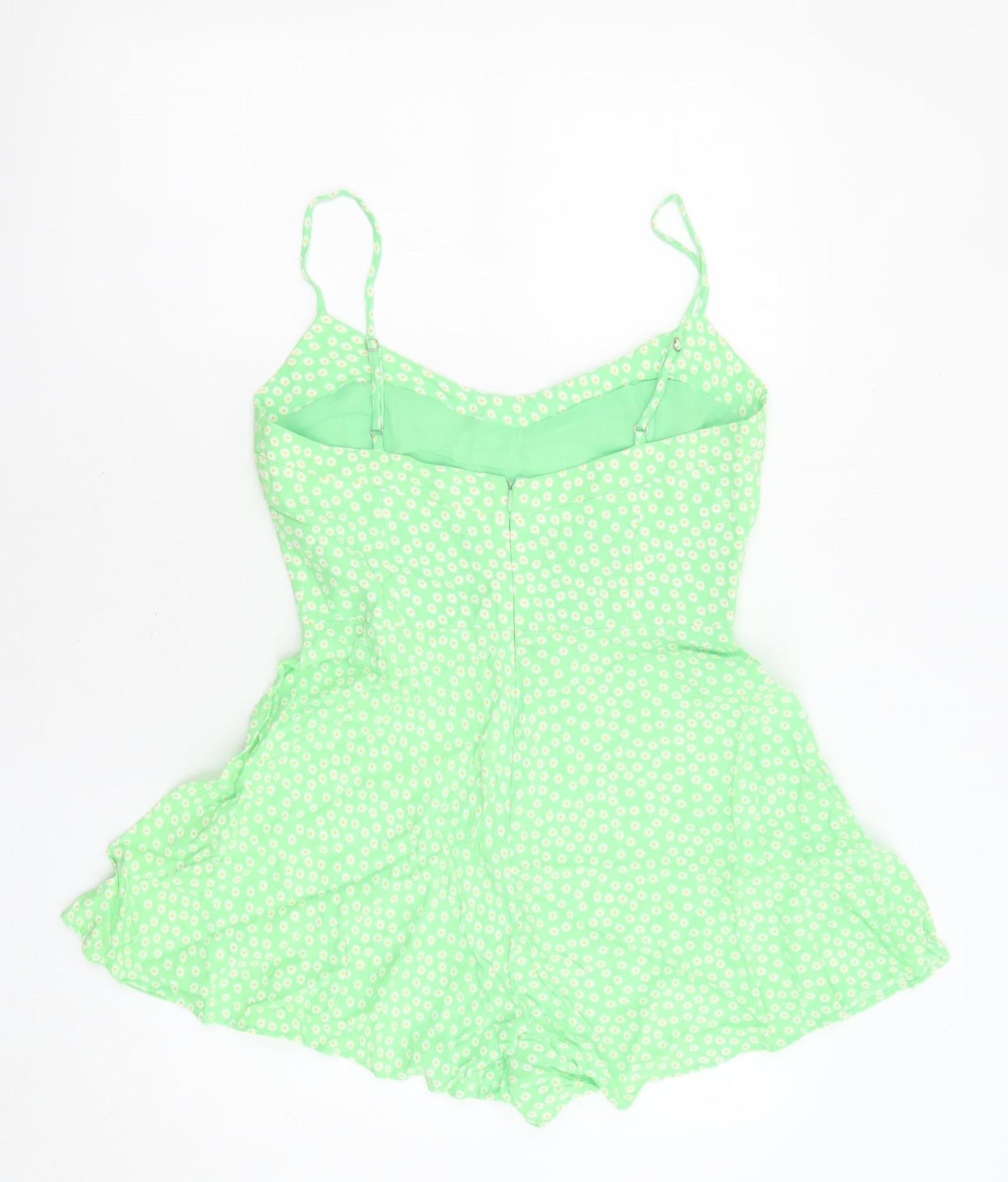 Zara Womens Green Floral Polyester Playsuit One-Piece Size S L24 in Zip - Inside Leg 2''