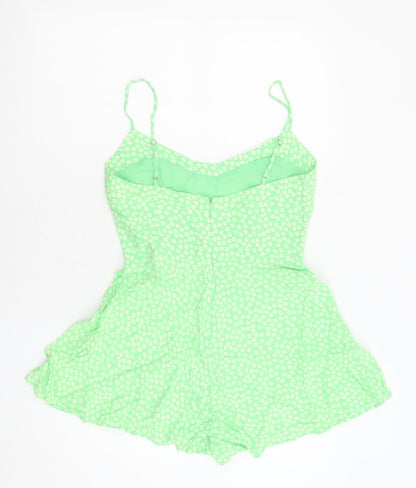 Zara Womens Green Floral Polyester Playsuit One-Piece Size S L24 in Zip - Inside Leg 2''