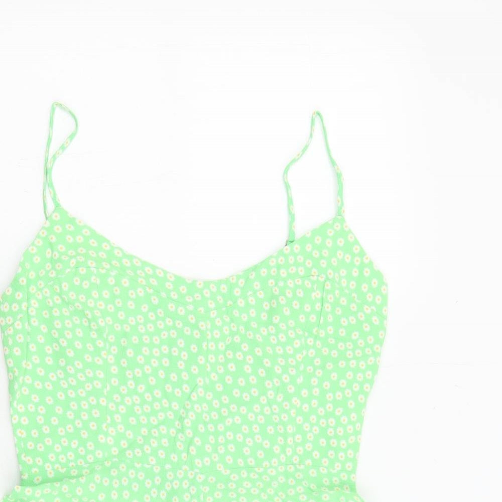 Zara Womens Green Floral Polyester Playsuit One-Piece Size S L24 in Zip - Inside Leg 2''