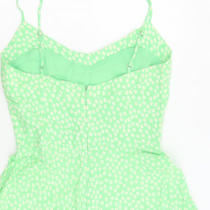 Zara Womens Green Floral Polyester Playsuit One-Piece Size S L24 in Zip - Inside Leg 2''