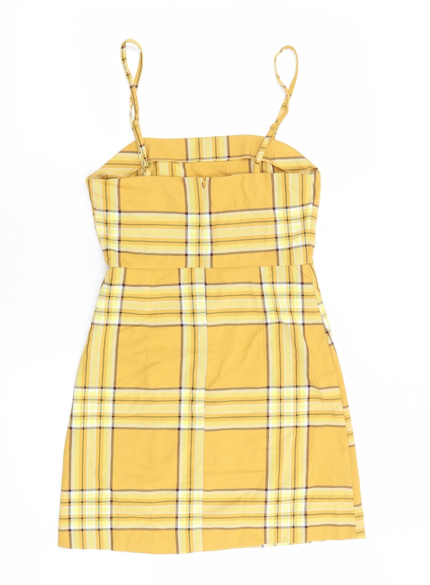 Monki Womens Multicoloured Plaid Polyester A-Line Size 8 Square Neck Zip