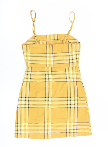 Monki Womens Multicoloured Plaid Polyester A-Line Size 8 Square Neck Zip