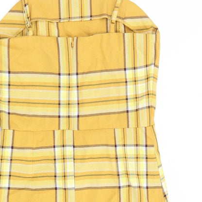 Monki Womens Multicoloured Plaid Polyester A-Line Size 8 Square Neck Zip