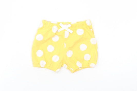 Marks and Spencer Girls Yellow Polka Dot 100% Cotton Capri Trousers Size 3-6 Months - Elasticated Waist Bow Detail