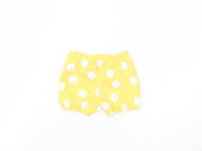 Marks and Spencer Girls Yellow Polka Dot 100% Cotton Capri Trousers Size 3-6 Months - Elasticated Waist Bow Detail
