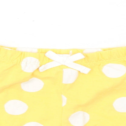 Marks and Spencer Girls Yellow Polka Dot 100% Cotton Capri Trousers Size 3-6 Months - Elasticated Waist Bow Detail