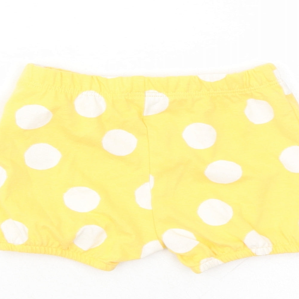 Marks and Spencer Girls Yellow Polka Dot 100% Cotton Capri Trousers Size 3-6 Months - Elasticated Waist Bow Detail