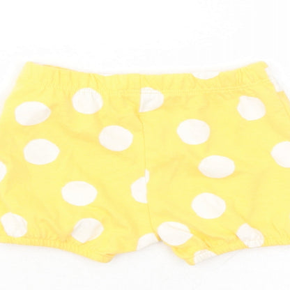 Marks and Spencer Girls Yellow Polka Dot 100% Cotton Capri Trousers Size 3-6 Months - Elasticated Waist Bow Detail