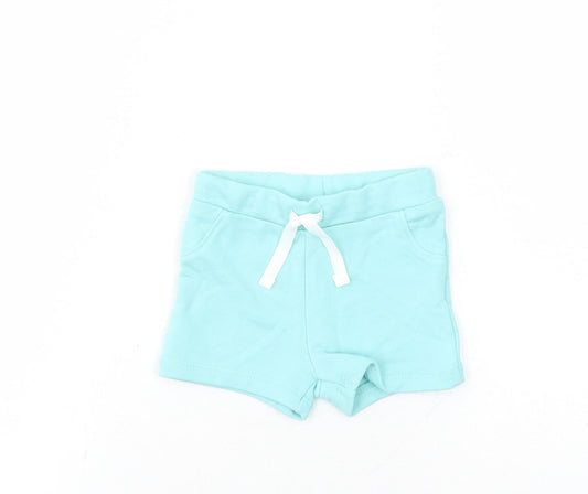 Marks and Spencer Baby Blue Cotton Capri Trousers Size 3-6 Months Drawstring - Elasticated Waist