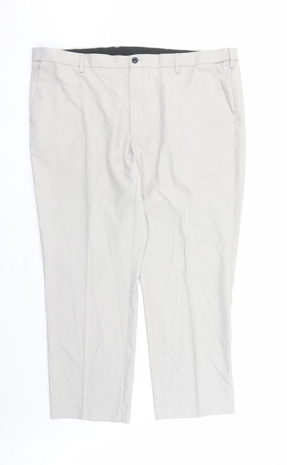 Marks and Spencer Mens Grey Polyester Trousers Size 44 in L28 in Regular Zip - Pockets Short Leg