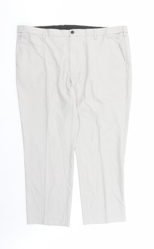 Marks and Spencer Mens Grey Polyester Trousers Size 44 in L28 in Regular Zip - Pockets Short Leg