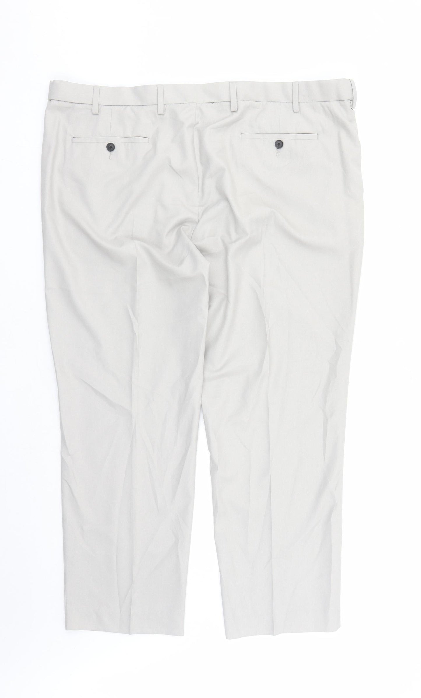 Marks and Spencer Mens Grey Polyester Trousers Size 44 in L28 in Regular Zip - Pockets Short Leg