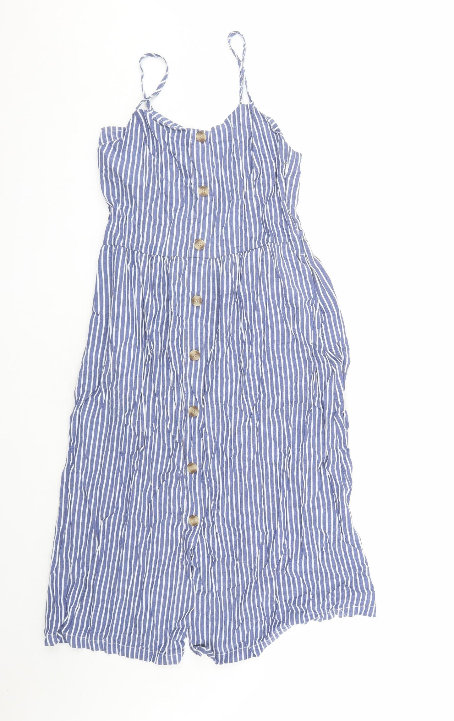 Only Womens Blue Striped Cotton Slip Dress Size 10 Round Neck Zip - Pockets