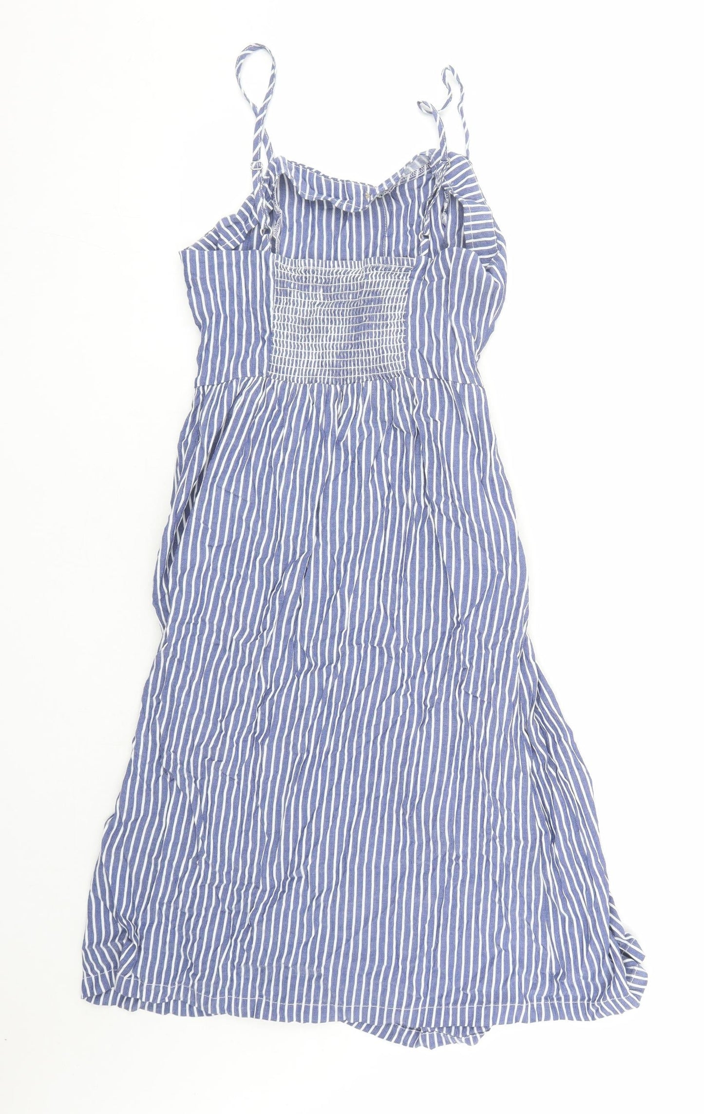Only Womens Blue Striped Cotton Slip Dress Size 10 Round Neck Zip - Pockets