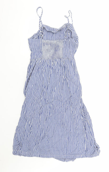 Only Womens Blue Striped Cotton Slip Dress Size 10 Round Neck Zip - Pockets