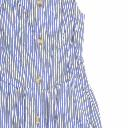 Only Womens Blue Striped Cotton Slip Dress Size 10 Round Neck Zip - Pockets
