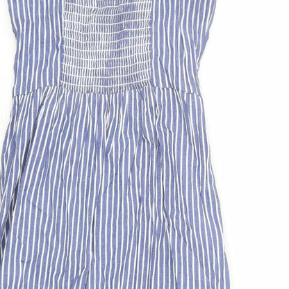 Only Womens Blue Striped Cotton Slip Dress Size 10 Round Neck Zip - Pockets